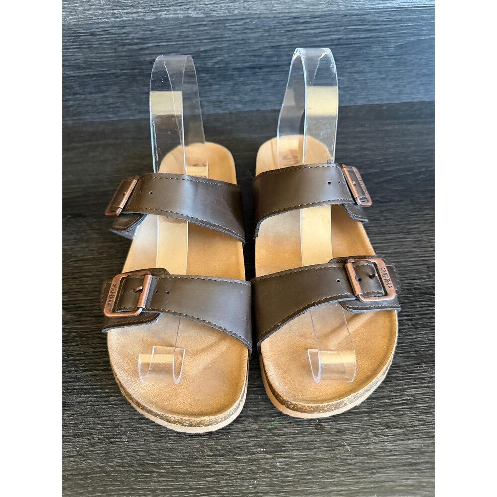 Mad Love Womens Brown Double Strap Buckle Footbed Sandals Size 7